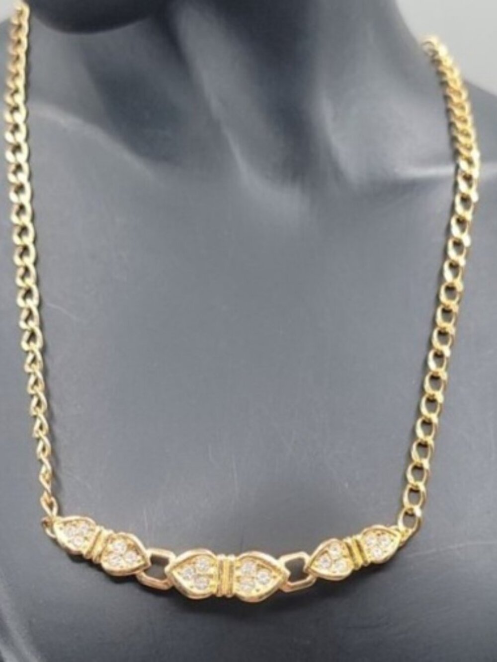 Vintage Avon Sparkle Connection Necklace 18" Rhinestone Bar Gold Tone